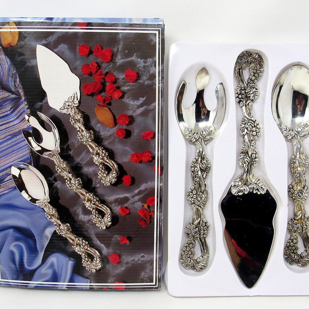 3 Silver Serving Pieces Grape Design Pie Spoon Fork Studio Silversmiths